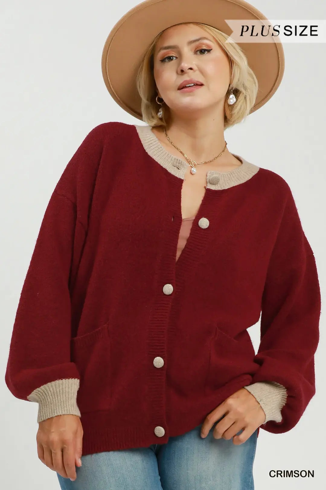 Umgee - Plus Size Contrast Trim Button Cardigan