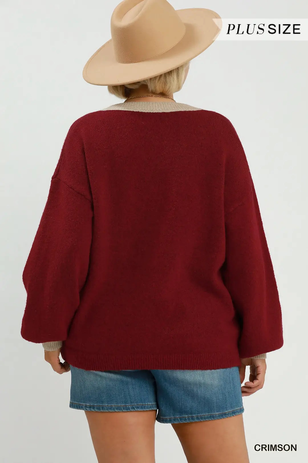 Umgee - Plus Size Contrast Trim Button Cardigan