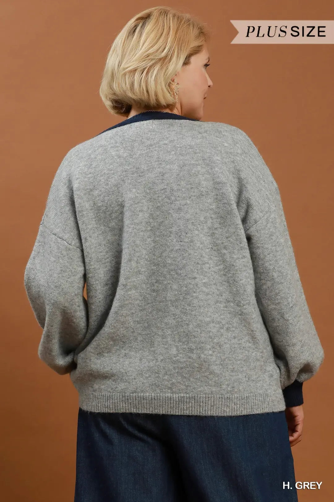Umgee - Plus Size Contrast Trim Button Cardigan