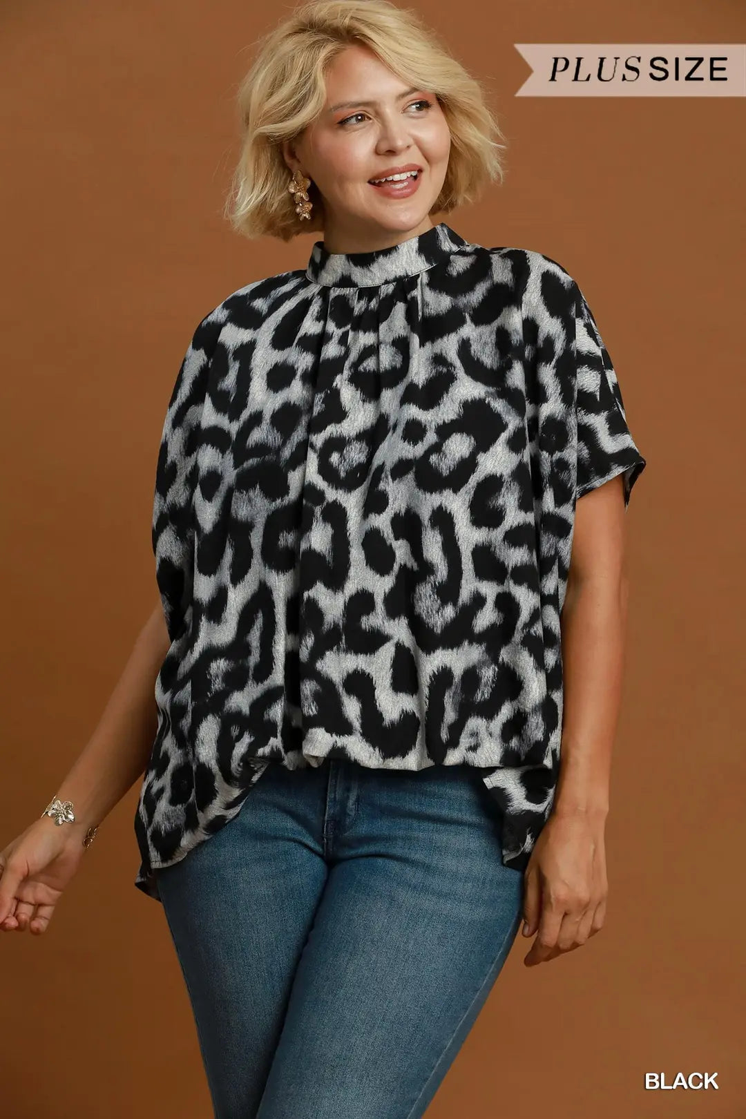 Umgee - Copilot said: Plus Size Leopard Print High-Neck Blouse