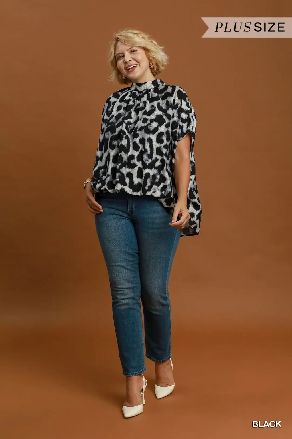 Umgee - Copilot said: Plus Size Leopard Print High-Neck Blouse