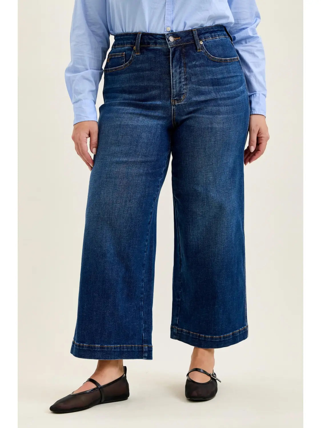 High Waist T.C. Claudia Ankle Wide Dk Deep Indigo - Plus