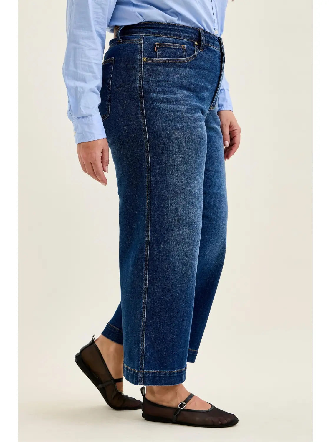 High Waist T.C. Claudia Ankle Wide Dk Deep Indigo - Plus